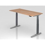 thumbnail of PROREGAL Sitz-Steh-Schreibtisch Pekka | Nussbaum | Graues Gestell poliert | BxT 180x80cm | Höhe 65-130cm |höhenverstellbar | C-Fuß Gestell