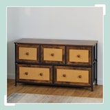 thumbnail of Relaxdays Kommode, 5 Schubladen, Rattanoptik, Flur, Schlafzimmer, HBT 54,5x100x32,5 cm, Sideboard, Metall, braun/schwarz