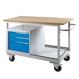 thumbnail of PROREGAL Mobile Werkbank Light Rhino,  Ablagefach + 3 Schubladen, HxBxT 85x130x60cm, 2 Lenkrollen & 2 Bockrollen, Traglast 300kg, Lichtgrau/Lichtblau