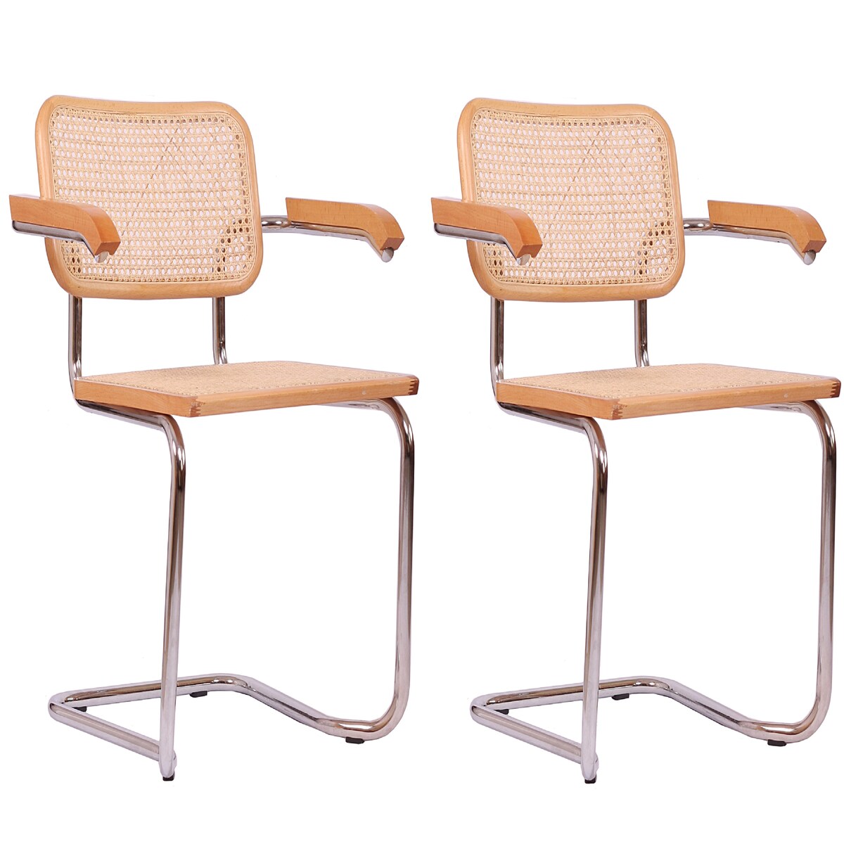 pemora 2-er Set Schwingstuhl Freischwinger Besucherstuhl Bürostuhl Besucherstuhl mit Wiener Geflecht JENA AL mit Armlehnen - natur - fertig montiert