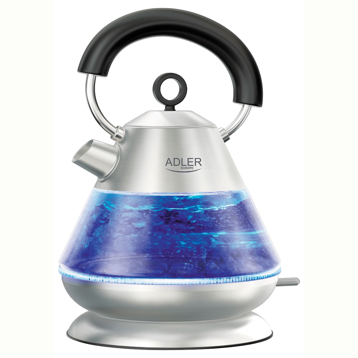 Adler AD 1282 Hervidor Agua Eléctrico 1,5 Litros Jarra Cristal Inalámbrica Retroiluminada, Apagado Automático, Transparente, 2200W