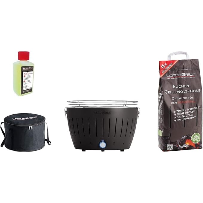 LotusGrill - Special Bundle BBQ Classic Nero (cm 35) con 2,5 Kg Carbonella e Gel Combustibile