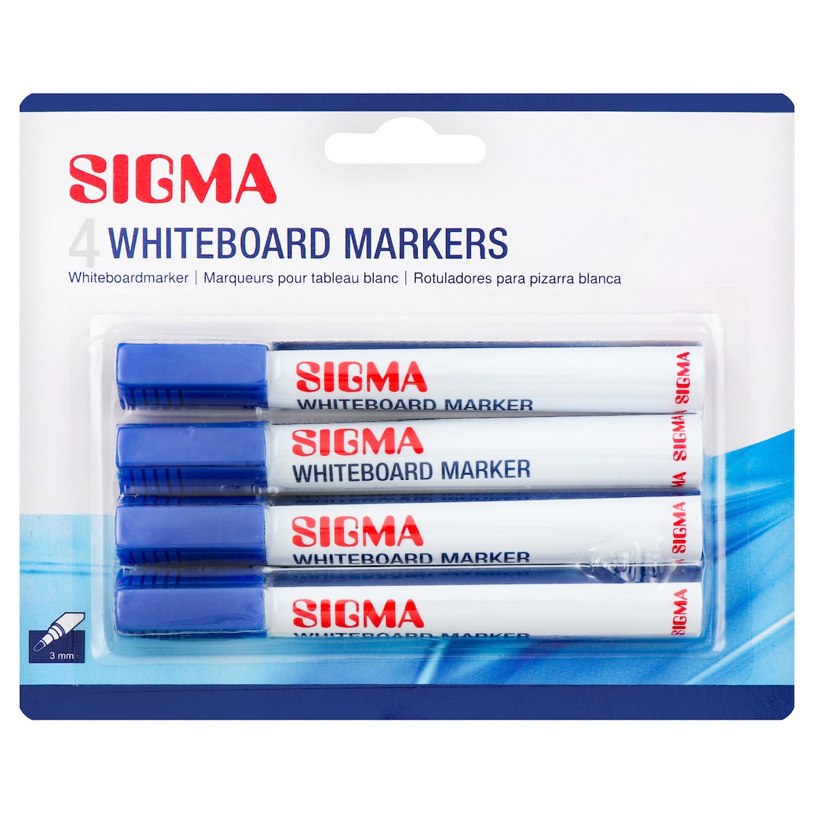 SIGMA Whiteboard marker, blauw, ronde punt, lijndikte: 3 mm, geurloos, 4 stuks