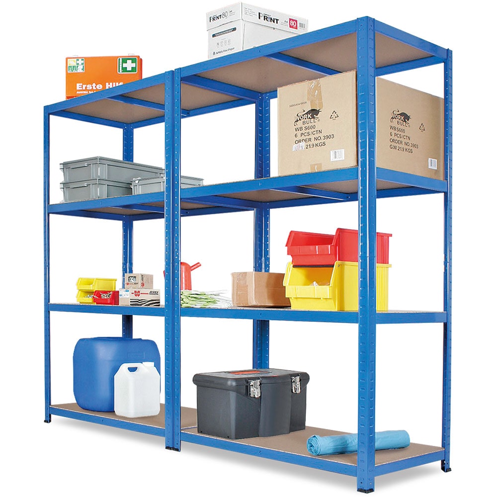 Schwerlastregal/Komplettregal - Stecksystem, 2 x 4 Böden, Tragkraft je Boden 265 kg, HxBxT 1800 x 1800 x 500 mm