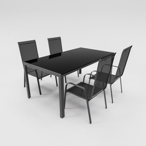 Gartenmöbel Set Metall Tisch 4 Stapelsessel Essgruppe Gartenset Sitzgruppe Stuhl schwarz : Schwarz