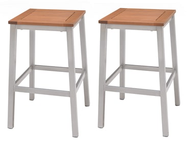 METRO PROFESSIONAL Conjunto de 2 bancos de bar Lynx, alumínio/madeira de eucalipto, prateado