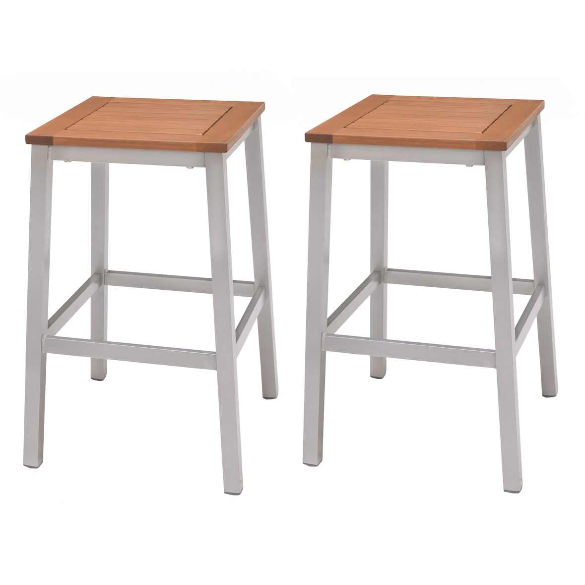 METRO PROFESSIONAL Conjunto de 2 bancos de bar Lynx, alumínio/madeira de eucalipto, prateado