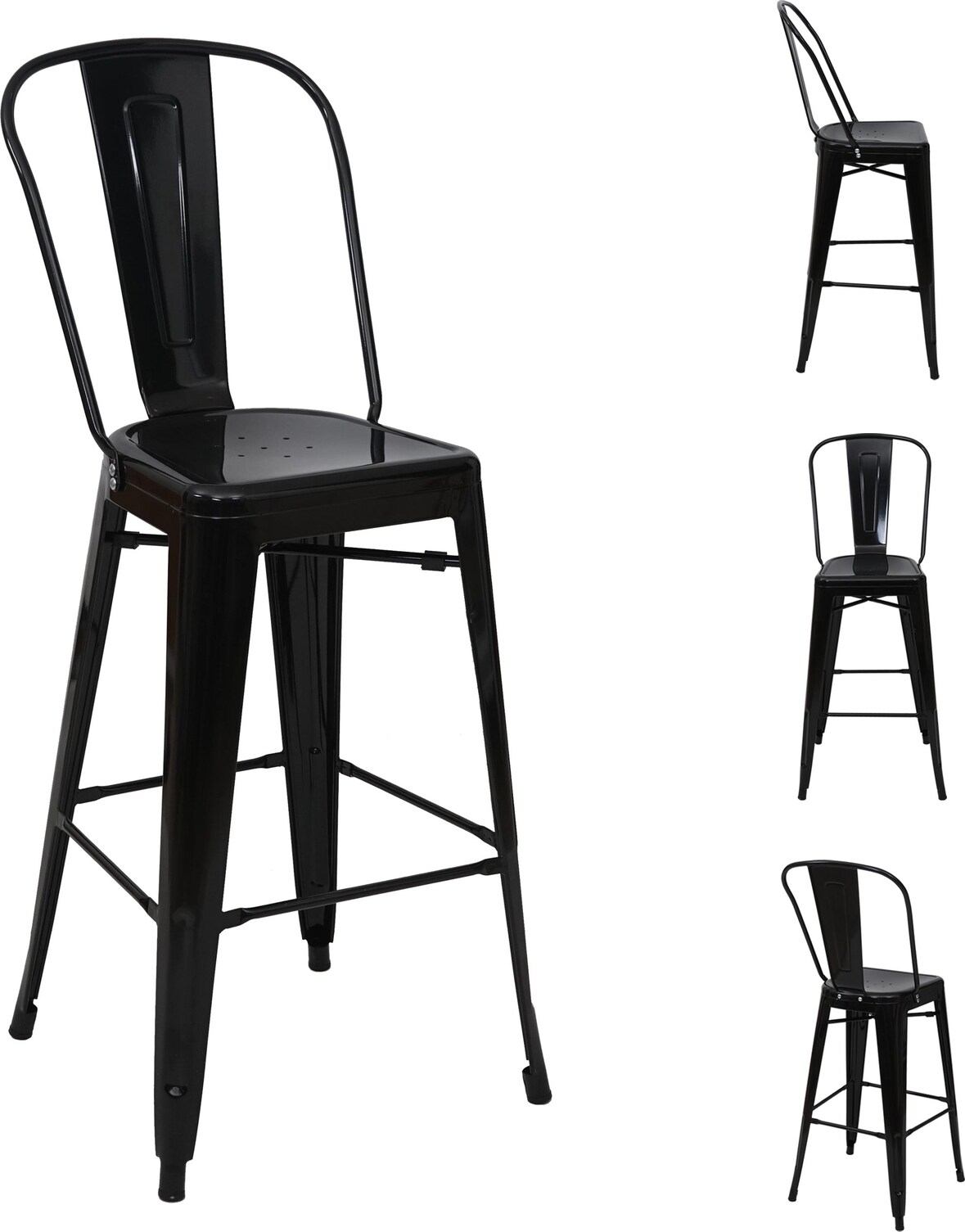 4er-Set Barhocker mit Lehne | Sitzhöhe 77cm | Metall Industriedesign | Schwarz | Barstuhl Tresenhocker mit Lehne