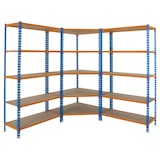 thumbnail of Maderclick Hoekhoekplankenpakket 5 planken + 2 Maderclick 5 planken. Blauw/oranje/houtkleur 1800x1800x300 mm