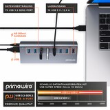 thumbnail of Primewire 8 Port USB 3.2 Gen.1 Port Hub - 8 x USB 3.2 Gen1, Davon 1x USB Ladeport smart Charge - 8 Port Verteiler mit Netzteil - Alugehäuse - für PC