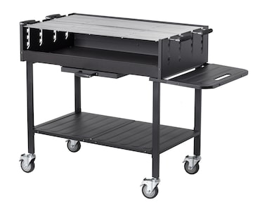 METRO PROFESSIONAL Barbacoa de carbón con ruedas, 137 x 68 x 94 cm, funda protectora y mesa lateral, acero/acero inoxidable, negro