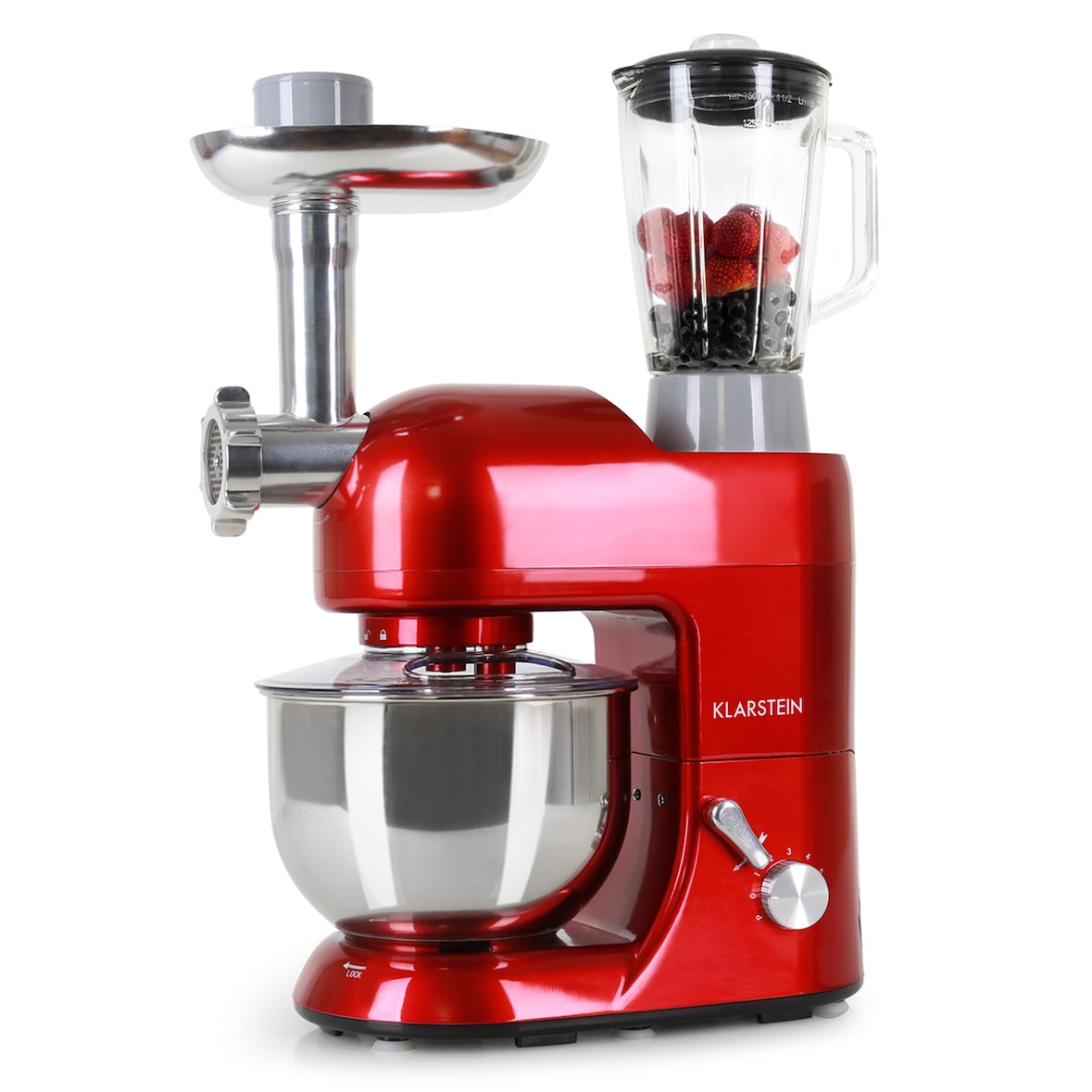 Klarstein Lucia Küchenmaschine 3-in-1 1800 W / 2,7 PS 5 Ltr Edelstahl BPA-frei Rot