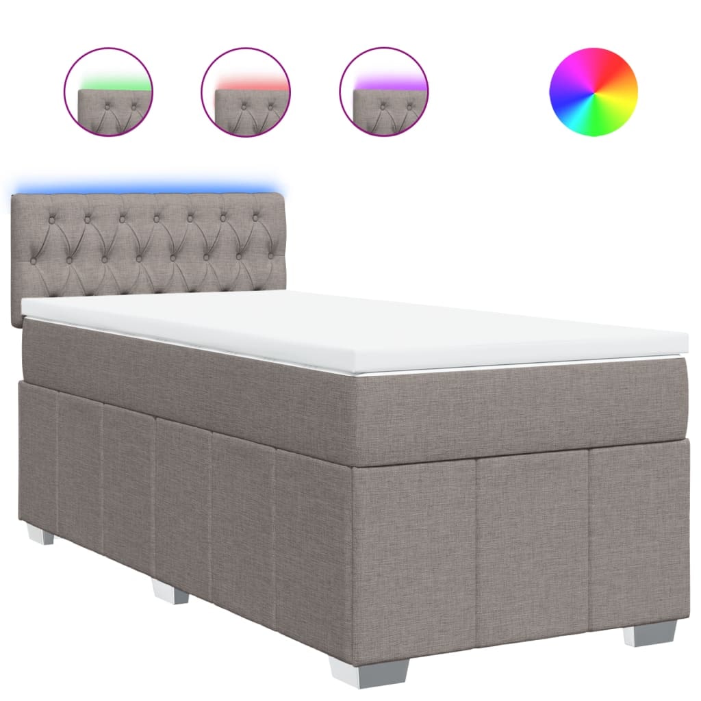 vidaXL Boxspringbett mit Matratze Taupe 100x200 cm Stoff