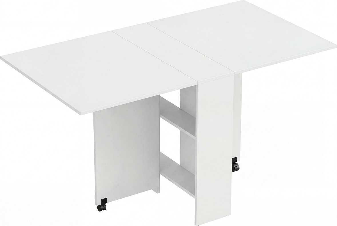 Klappbarer Esstisch mit Rollen, ausklappbaren Seitenflügeln und Ablagen für 4–6 Personen, 75 × 140 × 74 cm, weiß