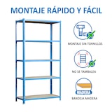 thumbnail of SimonRack Étagères et Rayonnage 2000x1200x500 mm, 5 Niveaux, Tablettes en Bois, Structure Acier, 200 kg par Niveau, Bleu/Bois – Maderclick