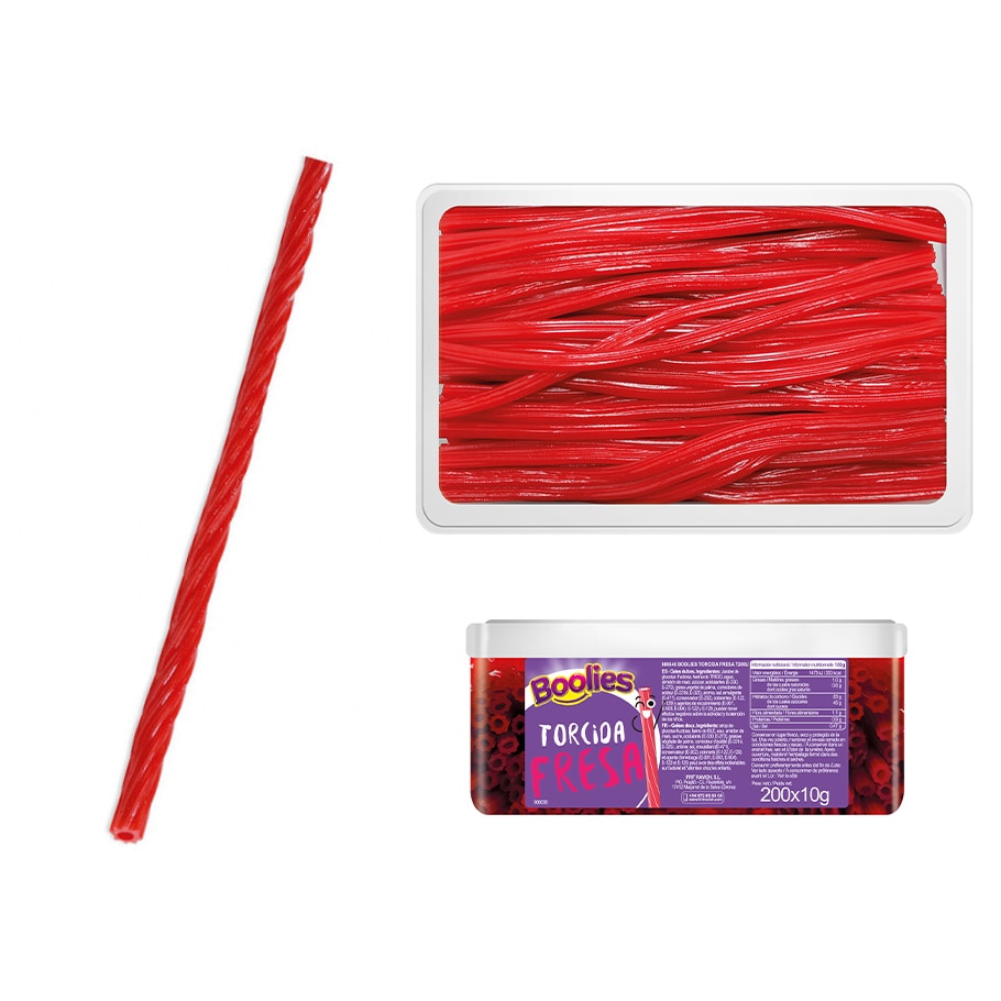Bonbon mèches reglisse fraise 6 x seau 200u Boolies