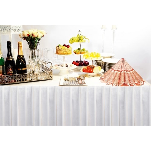Mank Skirtings mit Kellerfalte aus Airlaid in Weiß, 72cm x 4m - 1 Stück - Tischrock Buffetumrandung