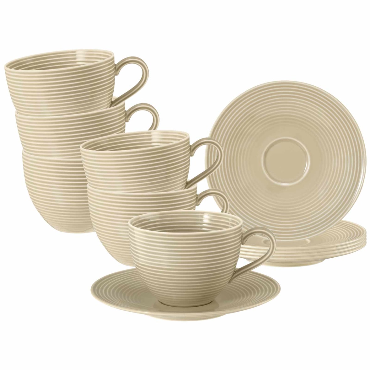 Seltmann Weiden Beat Color Glaze Teetassen mit Untertassen 6er Set Sandbeige