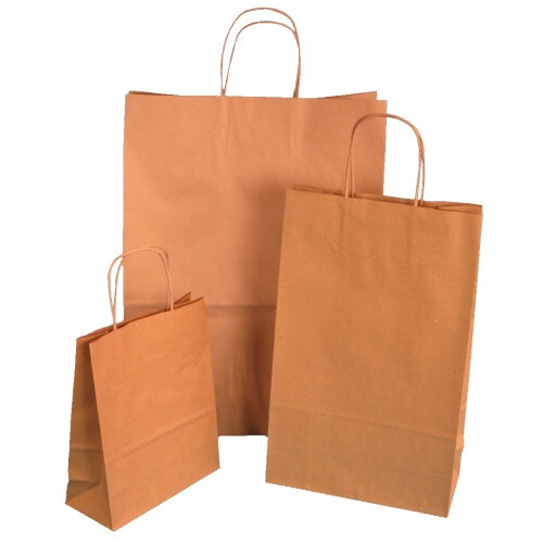 250 Premium Papiertragetaschen 32+22x27cm mit Kordel braun unbedruckt 90g/m²