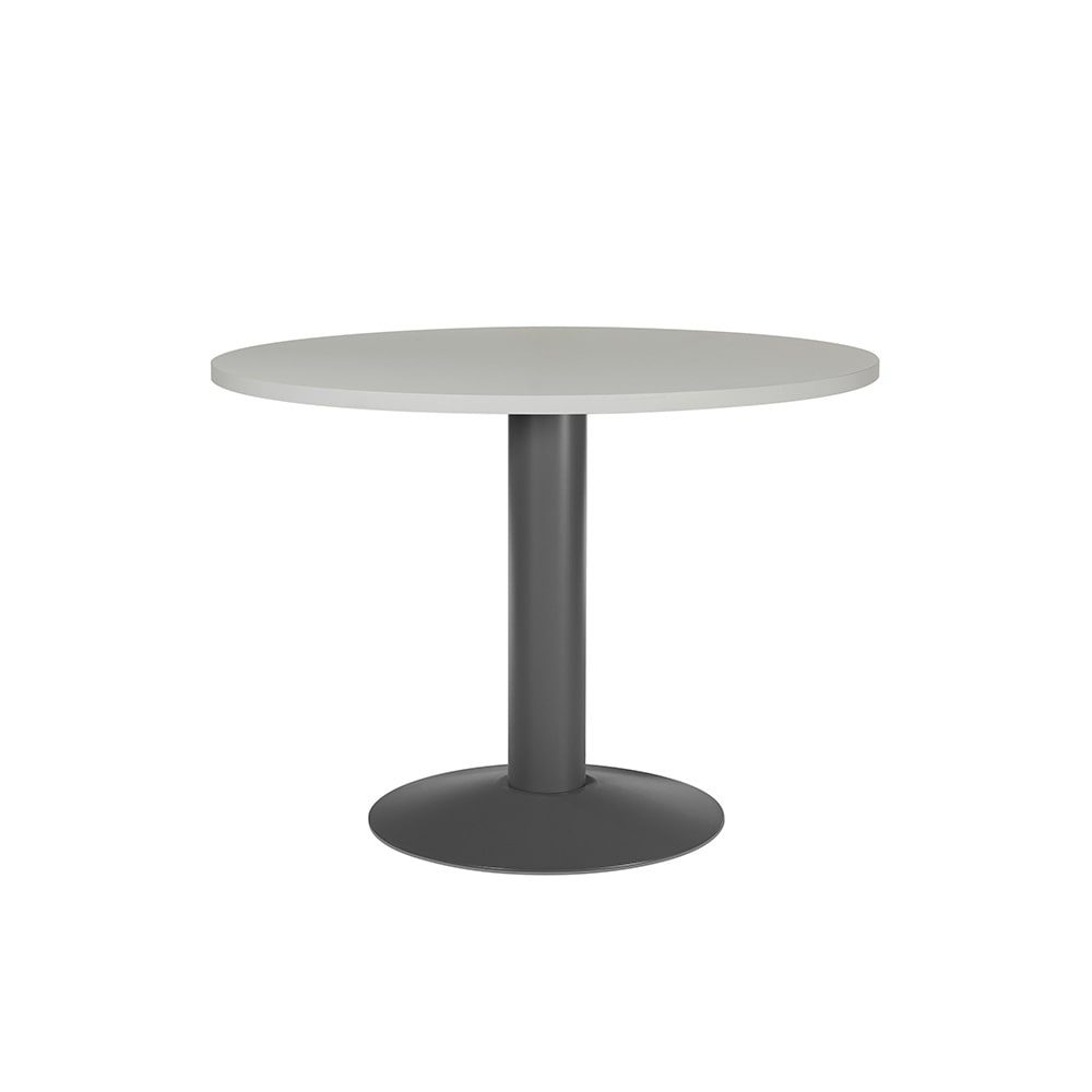 Mesa de reunião redonda Rocada com tampo de 100cm de diâmetro e base metálica. Altura 72cm. cor: antracite / tampo cinza