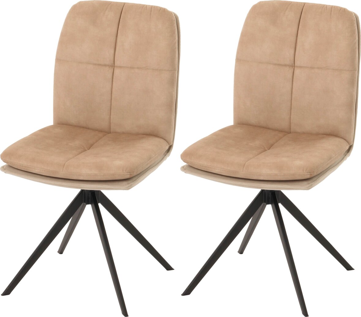 2er-Set Esszimmerstuhl HWC-M68, Küchenstuhl Lehnstuhl, drehbar Auto-Position, Metall Stoff/Textil ~ beige