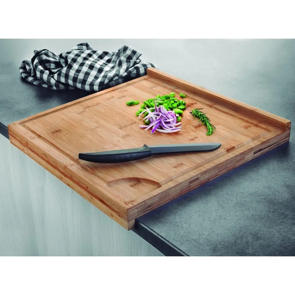 Planche à Découper en Bambou Spécial Rebord - 395 x 380 mm - Epaisseur 40 mm - Lacor
