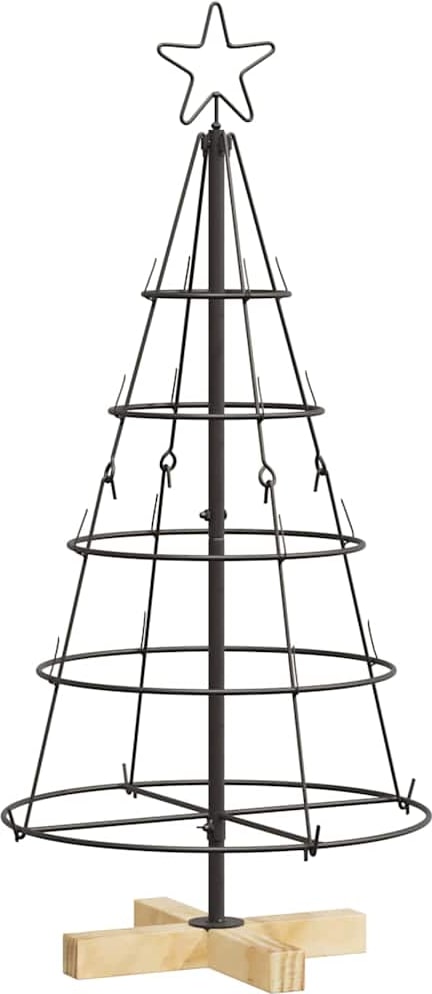 Ein metallischer Weihnachtsbaumständer mit Stern.