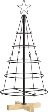 Ein metallischer Weihnachtsbaumständer mit Stern.