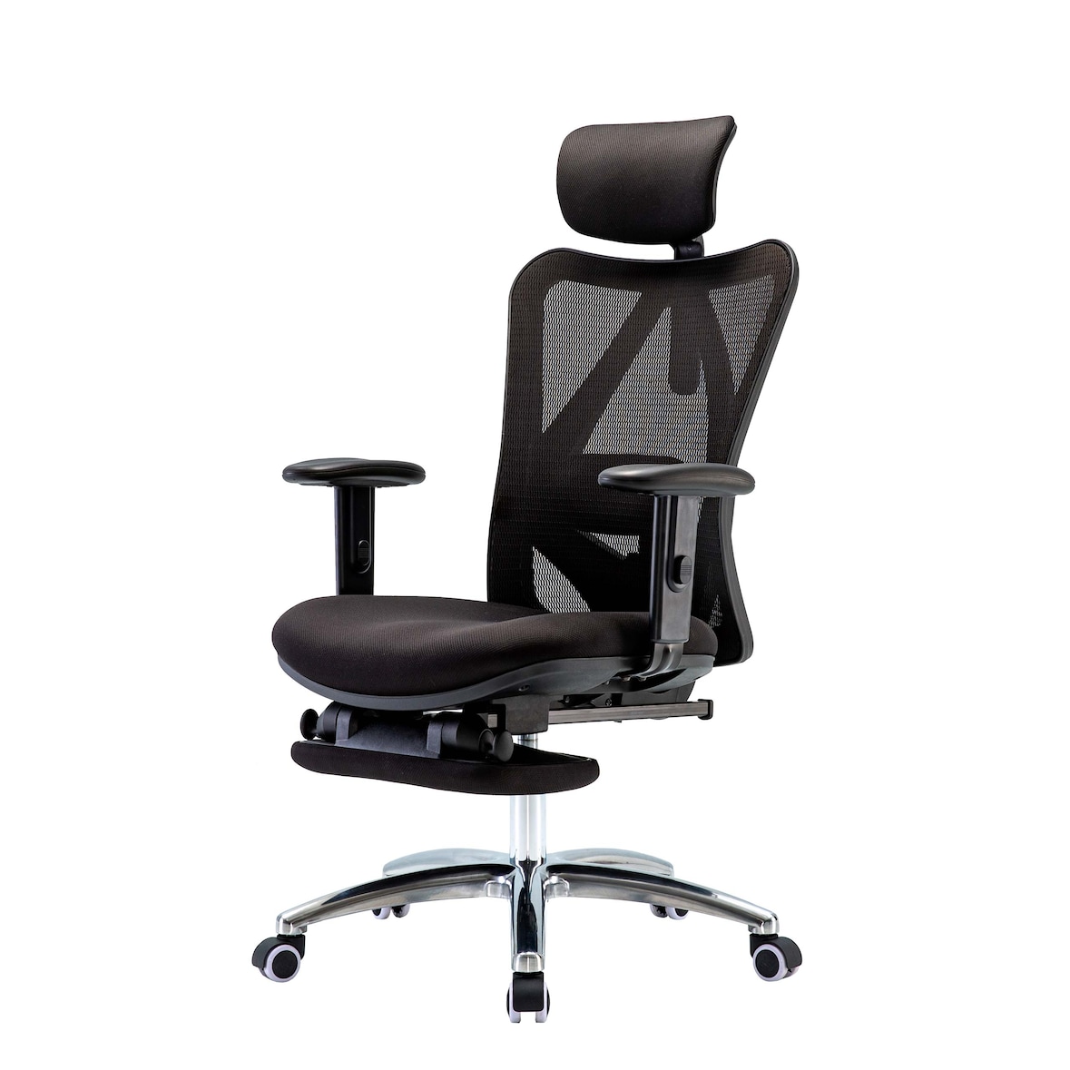 Sedia da ufficio HWC-J86, sedia da scrivania, ergonomica, supporto lombare regolabile, portata 150 kg ~ con poggiapiedi, nero