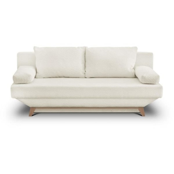 Banquette convertible 3 places TEIJO - Tissu bouclette beige - Coffre de rangement - L187 x P91x H82 cm AUCUNE
