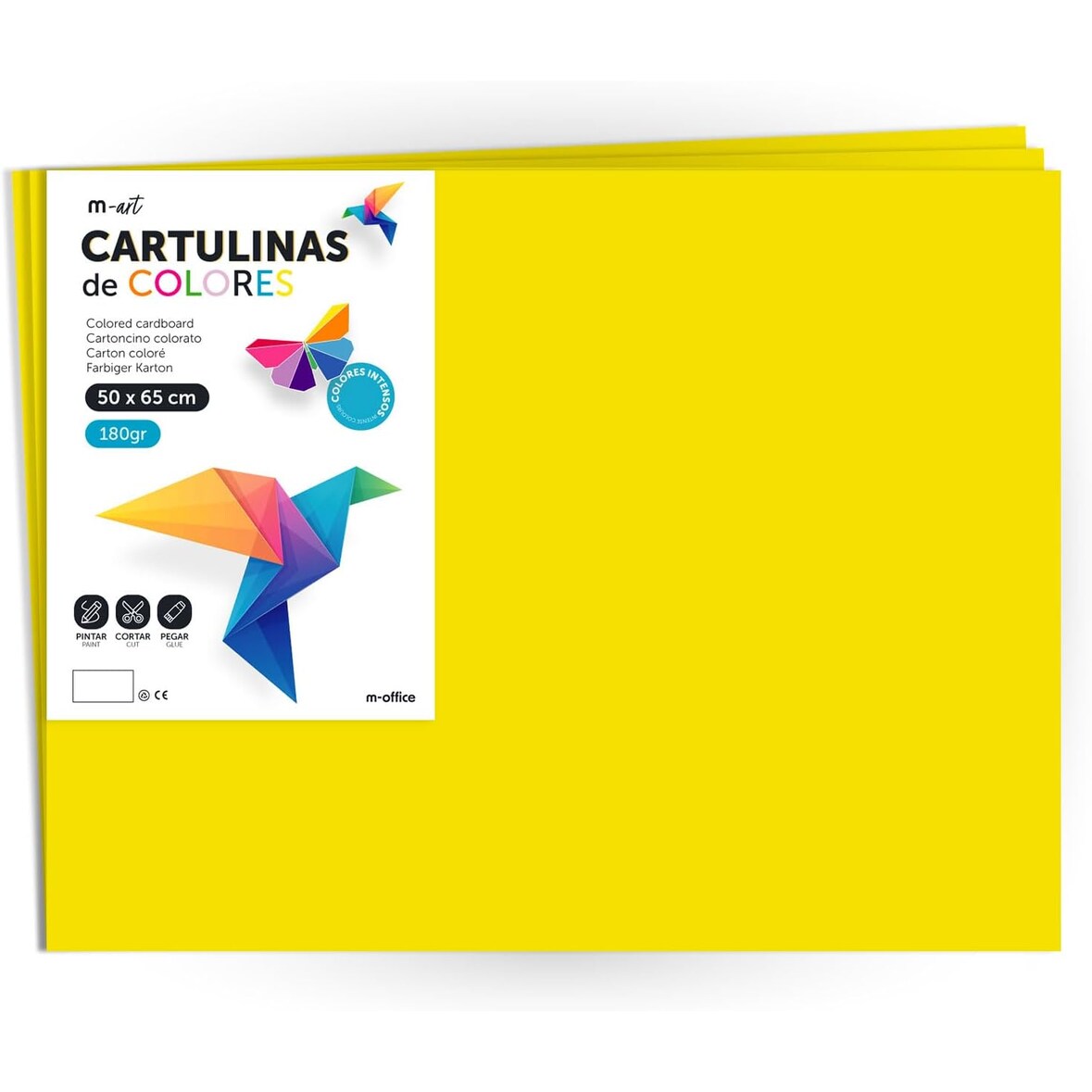 Cartulina Amarillo Fuerte , Cartulina Grande 50x65cm Colores Claros e Intensos, Cartulinas Colores 180gr para Manualidades · m-office (10 Hojas)