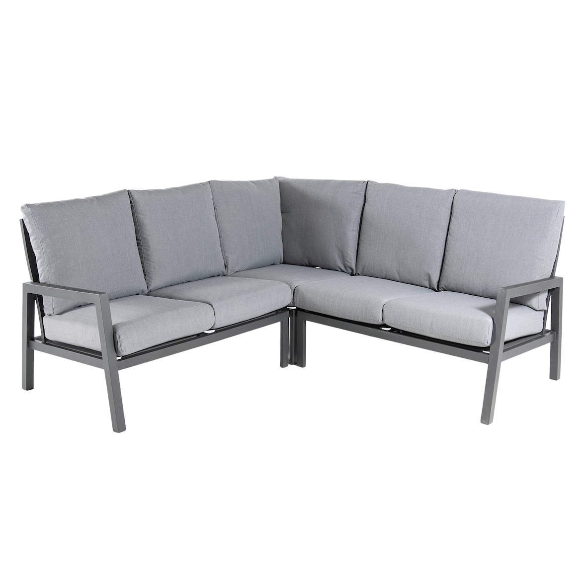 Sofá de jardin esquinero, Aluminio reforzado color antracita, 4 plazas, Cojines color gris
