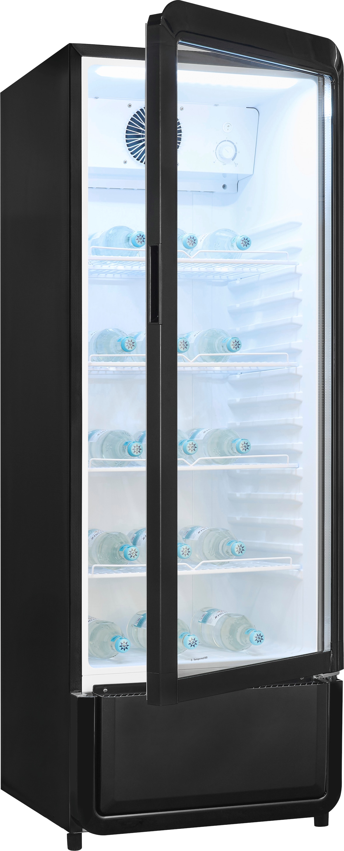 Exquisit Glastürkühlschrank GKS220-GT-431D schwarz | 240 l Nutzinhalt | No Frost | 1–10 °C | Standgerät