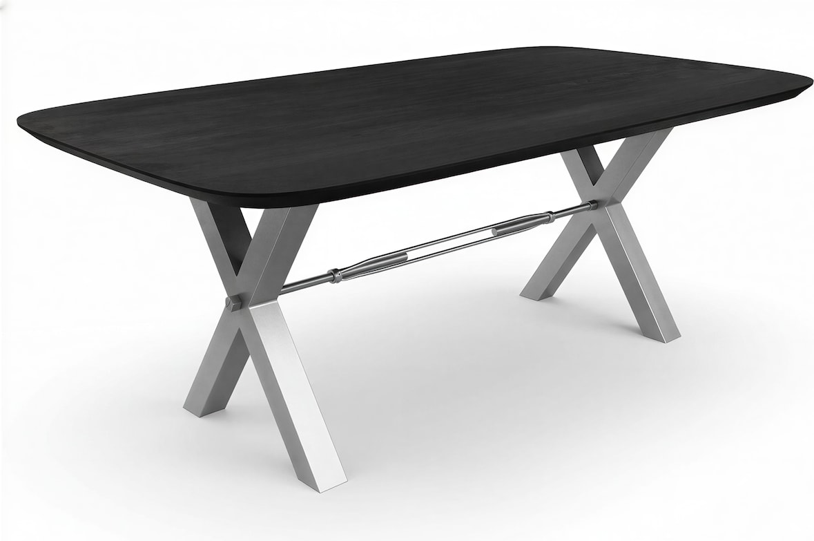 SIT Möbel Esstisch 240x100 cm | 30 mm Platte Mango schwarz | X-Stahlgestell antiksilbern | B 240 x T 100 x H 76 cm | 16149-40 | Serie TABLES & CO