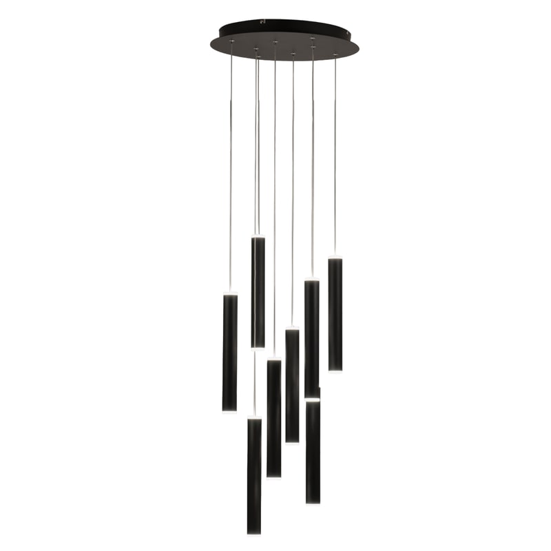 Fabas Luce Prado runde Pendelleuchte mit 8 Lichtern - 52 W dimmbare LED - Mattschwarze runde Deckenrosette