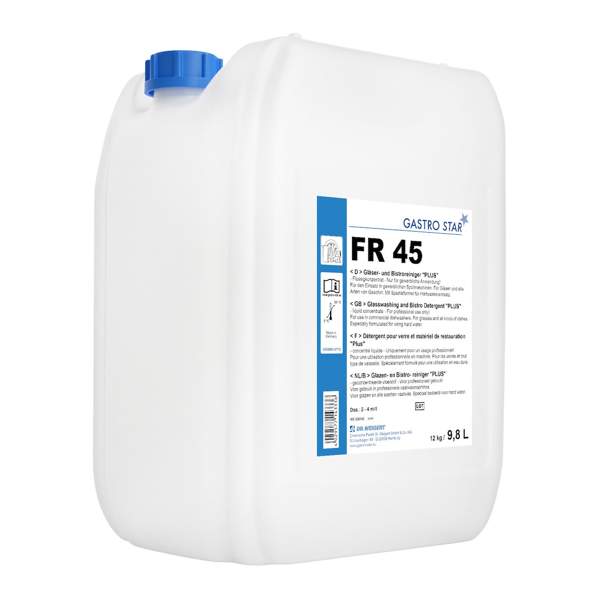 Dr. Weigert Gastro Star FR 45 Gläser Bistro Reiniger bei Hartwasser, 12 kg