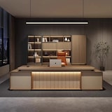 thumbnail of Chefschreibtisch 180 cm mit LED Beleuchtung – Moderner Bürotisch mit Sideboard Holz Design