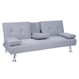 thumbnail of 3er-Sofa HWC-F60, Couch Schlafsofa Gästebett, Tassenhalter verstellbar 97x166cm ~ Textil, hellgrau