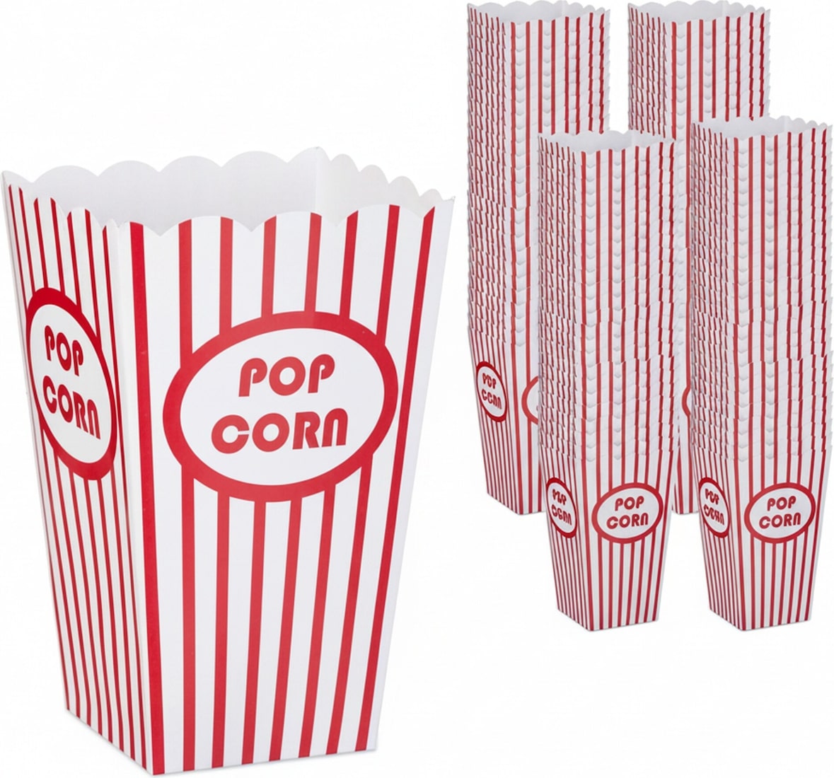 Relaxdays Popcorntüten, 100er Set, gestreift, Retro-Optik, Kino, Filmabend Zubehör, Pappe, Popcornbehälter, rot/weiß