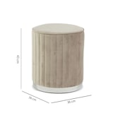 thumbnail of Poef van gewatteerd fluweel met verchroomde basis, ⌀36 cm, voor interieur/slaapkamer/woonkamer/hal – Ruby–Beige/Zilver