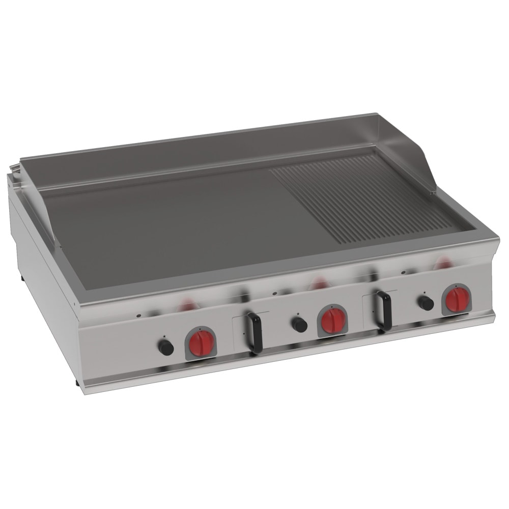 EURAST - Platte-frytop fe 15 mm gas teilweise geriffelt tischmodell - 1200x900x280 mm - 24 Kw - 36222313