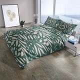 thumbnail of Bettwäsche Set 155x220 cm Baumwolle Jersey Dunkelgrün Beige Geblümt mit Reißverschluss, 4 teilig