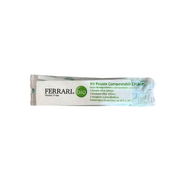Confezione da 1000 Kit di posate BIS forchetta+coltello+tovagliolo Ferrari Bio in CPLA compostabile - FBIO01