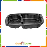thumbnail of DayBays 320 Stk. Mikrowellen Menüschale Cookipack 2-geteilt 1250 cc 255x190x45 mm PP Schwarz mi transparentem Deckel