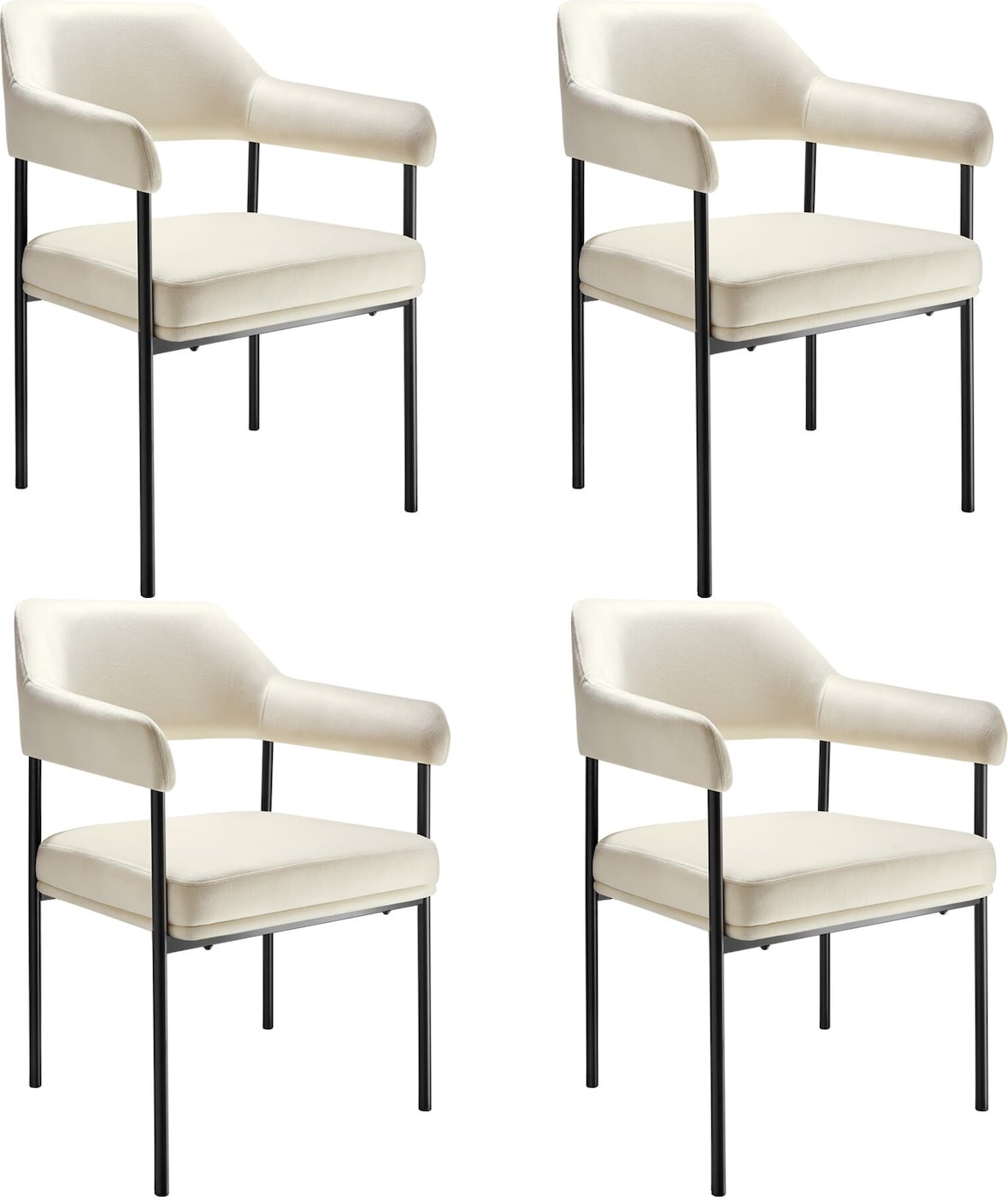 tectake Armlehnstuhl Doé, gepolstert, Stahlbeine  - 4er Set Webstoff off-white/schwarz