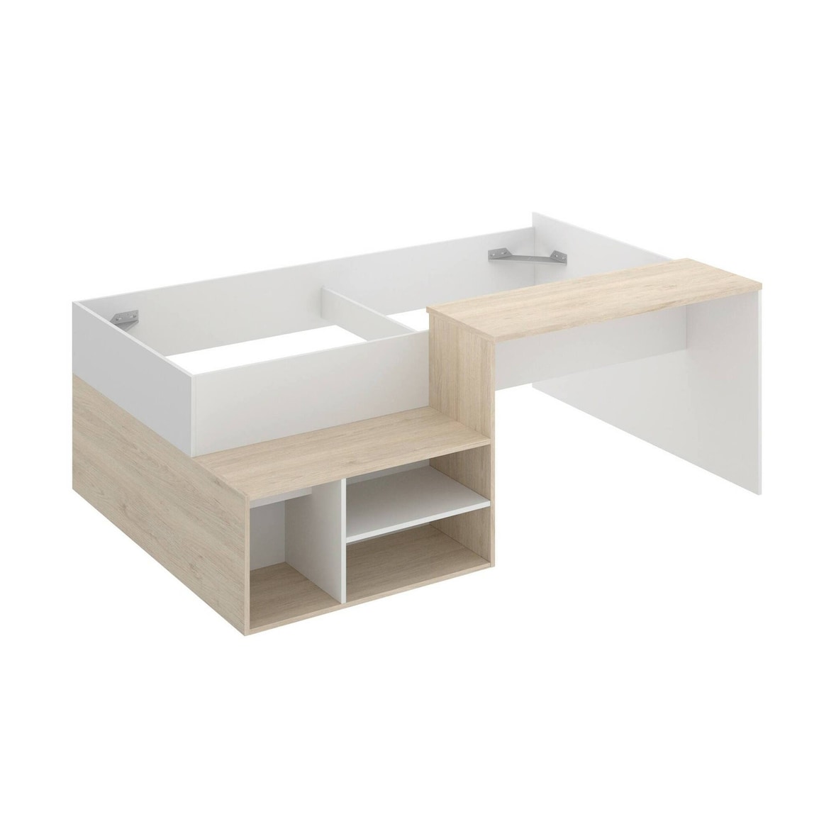 Dmora Kinderbett Cervino, Einzelbett für Schlafzimmer, Set mit Schreibtisch und Regalen, 134 x 195 x 73 cm, Weiß und Eiche