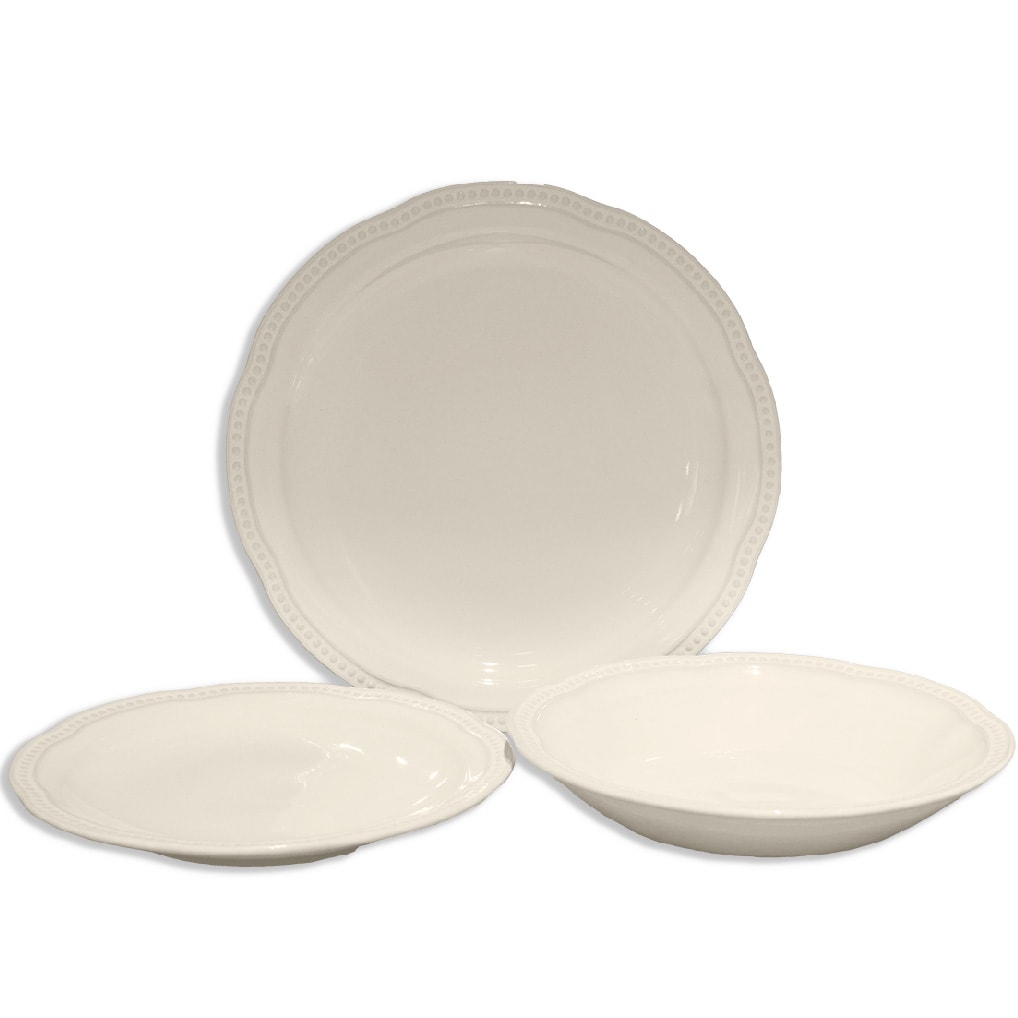 EME Mobiliario Juego Vajilla Florencia Crema fabricado en gres vitrificado 18 piezas