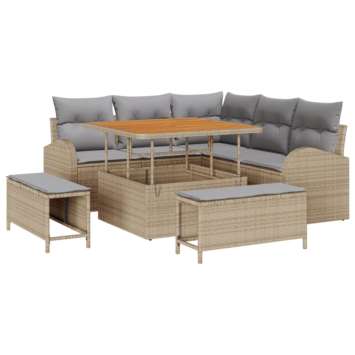 vidaXL 8-teiliges Garten-Sofa-Set mit Kissen Beige Poly-Rattan Akazie