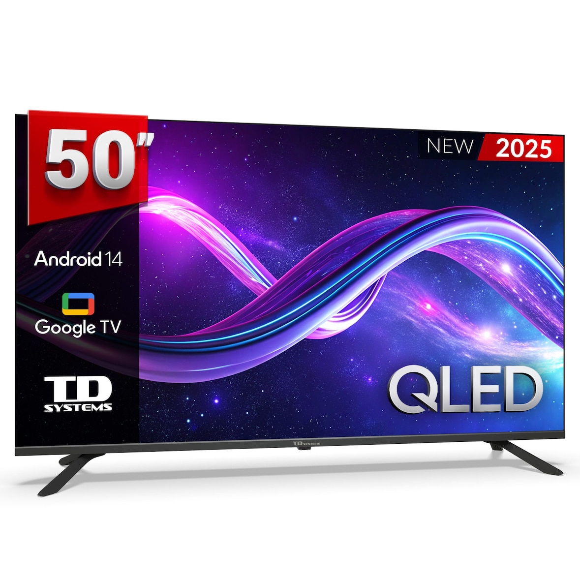 Smart TV 50 pulgadas Qled 4K Hey Google Official Assistant con control por voz. Televisor Android 14 - TD Systems M50K21GLQ