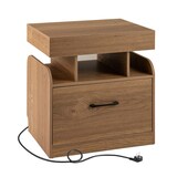 thumbnail of COSTWAY Mesa de cabeceira com estação de carregamento, mesa lateral com gaveta, armário de cabeceira com compartimentos abertos